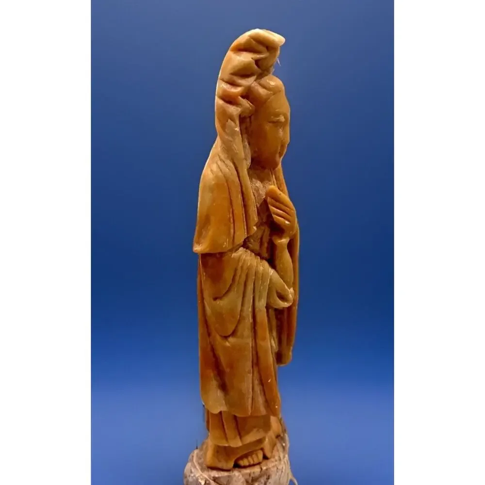 Chinese Celadon Soapstone Figure Of Kuan Yin, Early 20th Century 10”